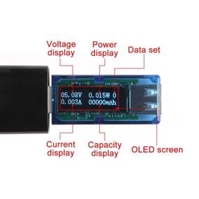 img 2 attached to 🔌 DROK 180043 USB Multimeter with OLED Display, DC 13V Voltage Ampere Power Capacity, 4-in-1 Multi Tester including USB 3.0 Hub