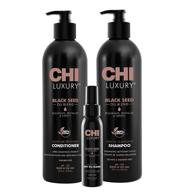 🧴 chi luxury seed oil blend gentle cleansing shampoo and moisture replenish conditioner with luxury seed dry oil 3oz - 3 pack, 25 fl oz, black logo