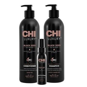 img 1 attached to 🧴 CHI Luxury Seed Oil Blend Gentle Cleansing Shampoo and Moisture Replenish Conditioner with Luxury Seed Dry Oil 3oz - 3 Pack, 25 Fl Oz, Black