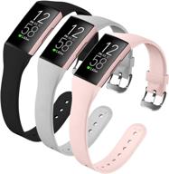 👉 3 pack osber slim bands: compatible for fitbit charge 4/3/3 se - soft silicone replacement wristbands for women & men (black/gray/sandpink) logo
