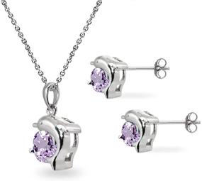 img 2 attached to 🐬 Sterling Silver Dolphin Pendant Necklace & Stud Earrings Set with Genuine or Synthetic Round-Cut Gemstones: Delicate and Dazzling