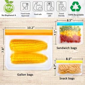 img 3 attached to Environmentally-friendly Reusable Storage Bags, 20 Pack BPA-Free PEVA Freezer Bags, Reusable Gallon Bags, Reusable Sandwich Bags, Silicone Food Bags for Women, Men, and Kids (20 Pack - 8 Large + 6 Sandwich + 6 Snack)