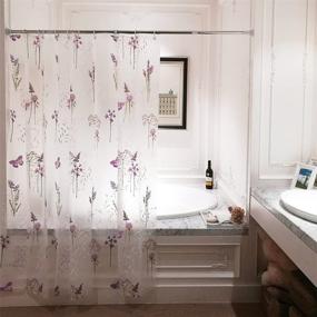 img 2 attached to Adwaita 72x72 Purple Flower Printed Plastic Shower Curtain - Rust Proof Grommets & 12 C Hooks