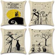 hixixi 4-pack halloween vintage newspaper skull throw pillow case 🎃 - cotton linen cushion cover for christmas night, pumpkin xmas room decor logo