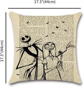 img 3 attached to Hixixi 4-Pack Halloween Vintage Newspaper Skull Throw Pillow Case 🎃 - Cotton Linen Cushion Cover for Christmas Night, Pumpkin Xmas Room Decor