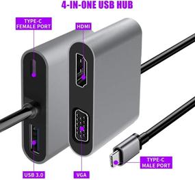 img 3 attached to 💻 4 in 1 USB C VGA Hub with Dual Screen Display: 4K HDMI/HDTV, VGA Adapter, USB 3.0 Charging - Compatible with Dell, Asus, HP Laptop, MacBook Air, Surface Pro