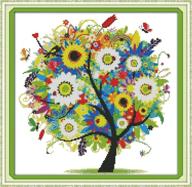 🌸 benway colorful lucky tree flowers cross stitch kit - 14 count, 15''x15'' logo