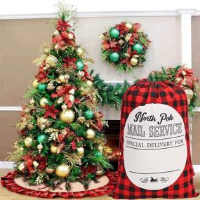 img 1 attached to 🎅 Xiaxiacole 2Pcs Santa Sacks Buffalo Plaid Bags for Kids: Large Canvas Christmas Gift Storage Bags 19.5" x 27.5" with Drawstring