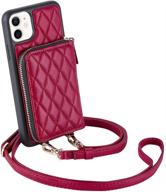 👛 quilted leather case wallet with card holder and crossbody strap for iphone 12/12 pro 6.1" - burgundy, lameeku wallet case compatible with iphone 12 pro logo