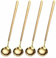 🥄 set of 4 long handle gold teaspoons - 6.7 inches, coffee stirring spoons, ice tea spoons, stainless steel espresso spoons logo