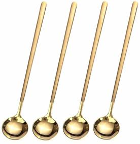 img 4 attached to 🥄 Set of 4 Long Handle Gold Teaspoons - 6.7 Inches, Coffee Stirring Spoons, Ice Tea Spoons, Stainless Steel Espresso Spoons