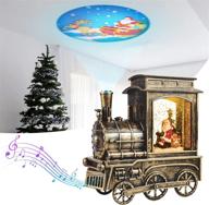 musical lighted christmas snow globe train lantern with projector, timer, usb & battery operation - perfect xmas gift for glittering snowfall logo