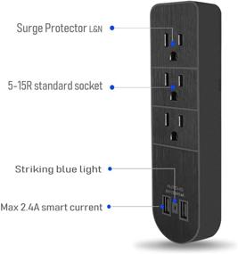 img 2 attached to 💡Черное удлинитель розетки с несколькими гнездами и 2 портами USB (всего 2.4A), делитель на 3 розетки переменного тока - идеальное решение для дома, школы, офиса и путешествий.