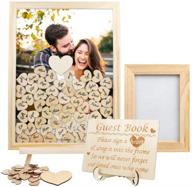 aytai wooden picture frame guest book: rustic wedding decorations with 80 blank hearts & display easel logo