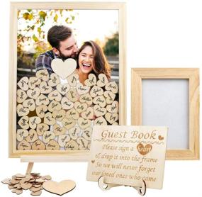 img 4 attached to Aytai Wooden Picture Frame Guest Book: Rustic Wedding Decorations with 80 Blank Hearts & Display Easel