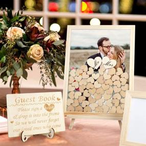 img 3 attached to Aytai Wooden Picture Frame Guest Book: Rustic Wedding Decorations with 80 Blank Hearts & Display Easel