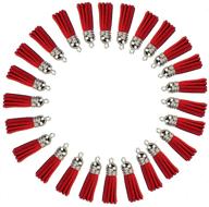 🔴 30pcs red leather keychain tassels with silver white caps for jewelry making and crafts logo