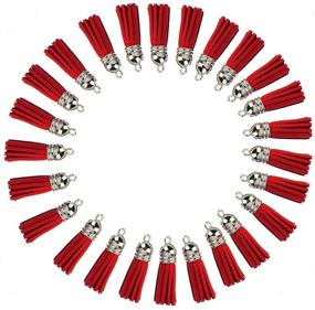 img 4 attached to 🔴 30pcs Red Leather Keychain Tassels with Silver White Caps for Jewelry Making and Crafts