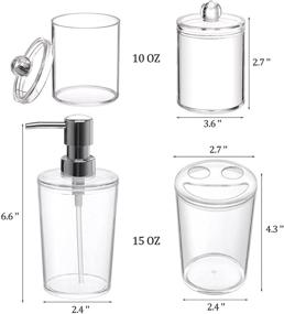 img 3 attached to Plastic Clear Bathroom Accessories Set - Soap Dispenser, 2 Qtip Holder Jars, Toothbrush Holder & More!