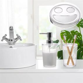 img 1 attached to Plastic Clear Bathroom Accessories Set - Soap Dispenser, 2 Qtip Holder Jars, Toothbrush Holder & More!