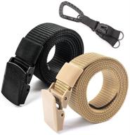 🔑 nylon tactical men's belt with keychain clip, ges 2-pack adjustable canvas belts - 1.5 inch hiking belt logo