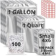 premount 100 mylar bags: ultimate food storage solution with oxygen absorbers 300cc - 1 gallon 👜 size, 4 mil thickness | resealable packaging bags for products & candy – smell proof, ziplock & sealable логотип