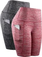 🩳 neleus women's high waist yoga shorts: enhance your workout with tummy control, compression, and convenient pocket logo