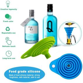 img 2 attached to 🌈 Silicone Collapsible Funnel 2-Pack, Flexible/Foldable Kitchen Funnel for Liquid Transfer, Narrow and Wide Mouth Funnels Hopper - Green and Blue