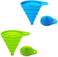 🌈 silicone collapsible funnel 2-pack, flexible/foldable kitchen funnel for liquid transfer, narrow and wide mouth funnels hopper - green and blue logo