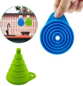 img 1 attached to 🌈 Silicone Collapsible Funnel 2-Pack, Flexible/Foldable Kitchen Funnel for Liquid Transfer, Narrow and Wide Mouth Funnels Hopper - Green and Blue