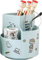 🖇️ blue desk organizer: rotating pencil holder with 3 compartments- cute & funny desktop storage caddy for pens, paint brushes, makeup brushes- ideal for office & classroom use логотип