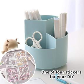 img 3 attached to 🖇️ Blue Desk Organizer: Rotating Pencil Holder with 3 Compartments- Cute & Funny Desktop Storage Caddy for Pens, Paint Brushes, Makeup Brushes- Ideal for Office & Classroom Use