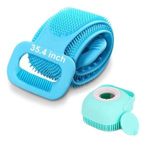 img 4 attached to 🔵 Cuuwe Silicone Exfoliating Body Scrubber with Hair Scalp Massager Brush - Updated 35.4" Length for Shower, Easy to Clean (Blue)