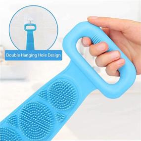 img 2 attached to 🔵 Cuuwe Silicone Exfoliating Body Scrubber with Hair Scalp Massager Brush - Updated 35.4" Length for Shower, Easy to Clean (Blue)