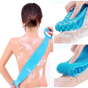 img 3 attached to 🔵 Cuuwe Silicone Exfoliating Body Scrubber with Hair Scalp Massager Brush - Updated 35.4" Length for Shower, Easy to Clean (Blue)