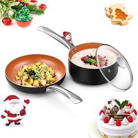 img 4 attached to 🍳 Copper Nonstick Cookware Set: 10.5" Frying Pan and 3QT Saucepan with Ceramic Coating, Stainless Steel Handle - All Stove Tops Compatible, Oven-Safe, PFOA-free - Perfect for Stew, Boil, Fry, and Saute - 3Pc Set