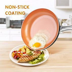 img 3 attached to 🍳 Copper Nonstick Cookware Set: 10.5" Frying Pan and 3QT Saucepan with Ceramic Coating, Stainless Steel Handle - All Stove Tops Compatible, Oven-Safe, PFOA-free - Perfect for Stew, Boil, Fry, and Saute - 3Pc Set