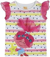 trolls sequin ruffle sleeve t-shirt with hair chiffon - sizes for 3 to 7 years old logo