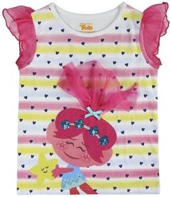 img 4 attached to Trolls Sequin Ruffle Sleeve T-Shirt with Hair Chiffon - Sizes for 3 to 7 Years Old