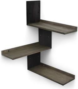 img 4 attached to Rustic Wood Corner Floating Shelves - Miratino Corner Wall Shelf Set of 3 Assorted Color (Black & Weathered Grey) for Bedroom, Living Room, Bathroom, Kitchen Decor