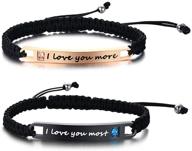 🌈 mprainbow personalized his & hers couple matching bracelets - stainless steel adjustable braided wax rope bracelet with single birthstone, name, date - promise id bracelet for couples & lovers logo