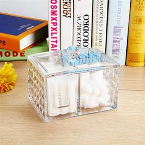 img 1 attached to 🧼 Clear Acrylic Cotton Pads Holder with Lid - Bathroom and Bedroom Organizer for Cotton Balls and Cotton Swabs, 3 Storage Compartments - Small Size