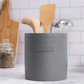 img 1 attached to 🍴 MyGift Resin Dark Gray Farmhouse Style Kitchen Utensil Crock: Minimalist Decorative Holder for Cooking Accessories