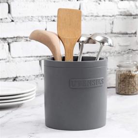 img 2 attached to 🍴 MyGift Resin Dark Gray Farmhouse Style Kitchen Utensil Crock: Minimalist Decorative Holder for Cooking Accessories