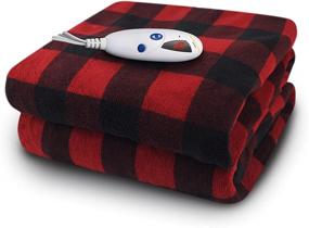 img 4 attached to 🔥 Оставайтесь в тепле с одеялом Biddeford Blankets Micro Plush Electric Heated Throw, черно-красная клетчатая шерстяная ткань - в комплекте цифровой контроллер!