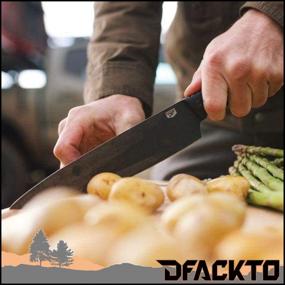 img 1 attached to 🔪 Кухонный нож DFACKTO 8 дюймов для кемпинга и открытой кухни - чёрный нож из пескоструяной высокоуглеродистой нержавеющей стали - тактическая рукоятка G10 с полным штифтом - кухонные принадлежности для барбекю