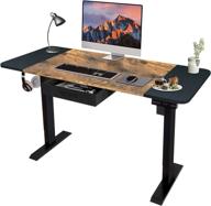 🔌 poxurio electric height adjustable standing desk with drawer and hook, 48 x 24 in home office workstation table, rustic brown top логотип