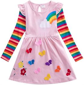 img 4 attached to JUXINSU Girls Long Sleeve Dresses: Winter Toddler Casual Dress with Rainbow Butterflies - Ages 3-8