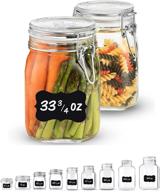 🏺 bormioli rocco glass fido jars - airtight hinged lid for fermenting, kitchen storage containers, bulk food storage (2 pack) (1 liter/33 3/4 ounce) - with paksh chalkboard labels логотип