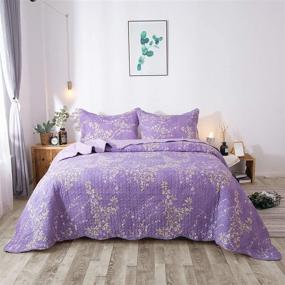 img 3 attached to 🌸 KASENTEX Country-Chic Pre-Washed Quilt Set - Microfiber Fabric Quilted Pattern Bedding (Purple Floral, Queen Size with 2 Shams)